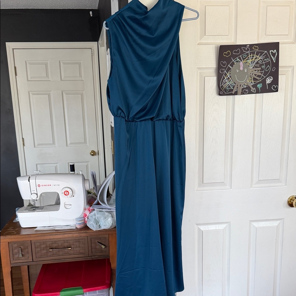 Sleeveless Teal Cowl-Neck Maxi Dress